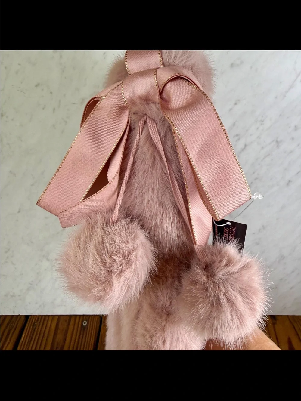 Victoria's Secret BIG Plush Faux Fur Christmas Stocking in blush pink/mauve NWT
